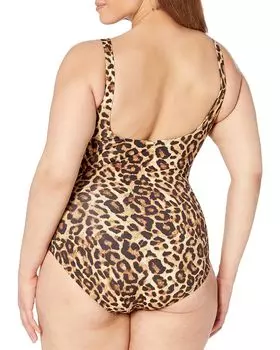 Купальник LAUREN Ralph Lauren Leopard Print Ring Over-the-Shoulder One-Piece, коричневый