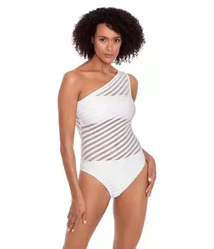 Купальник Lauren Ralph Lauren Ottoman Mesh One Shoulder One-Piece, белый