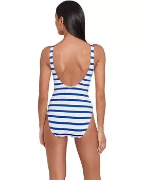 Купальник LAUREN Ralph Lauren Port Stripe Lace Side Tank One-Piece, цвет Royal Blue/White
