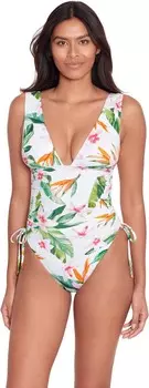 Купальник Lauren Ralph Lauren Watercolor Tropical Floral Shirred Plunge One Piece, цвет Multicolor