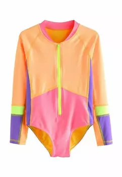 Купальник Long Sleeved-Regular Fit Next, оранжево-розовый колор-блок