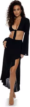 Купальник Luli Fama Cosita Buena Ruffle High-Low Slit Skirt, черный
