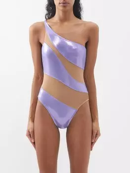 Купальник mio на одно плечо с сетчатыми вставками Norma Kamali, фиолетовый