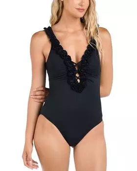 Купальник Mio с глубоким вырезом и оборками IG La Blanca, черный