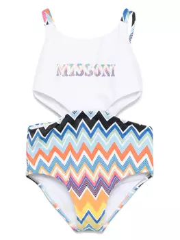 Купальник Missoni Kids с зигзагообразным принтом, белый