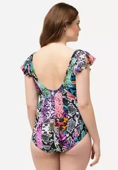 Купальник MIXED PRINT CAP SLEEVE Ulla Popken, черный