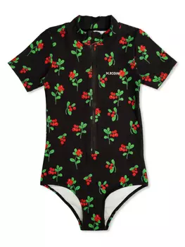 Купальник на молнии Mini Rodini с принтом вишни, черный