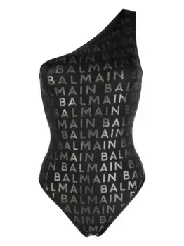 Купальник на одно плечо с логотипом BALMAIN, черный