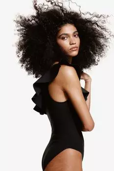 Купальник на одно плечо с мягкими чашками H&M, черный
