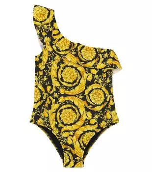 Купальник на одно плечо с оборками Versace, желтый