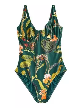 Купальник Next Tummy Control, цвет Olive/Dark green