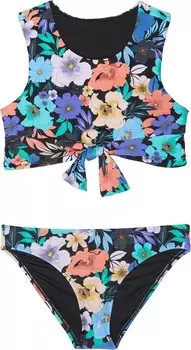 Купальник O'Neill Kids Abbie Floral Tie Front High Neck Set, черный