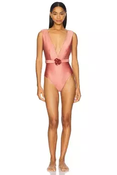 Купальник-однотонник Lucky plunge с цветочным узором Zimmermann, rose