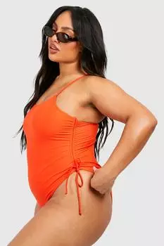 Купальник Plus со сборками и овальным вырезом по бокам boohoo, оранжевый