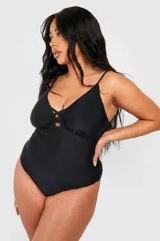 Купальник Plus со шнуровкой для контроля живота boohoo, черный