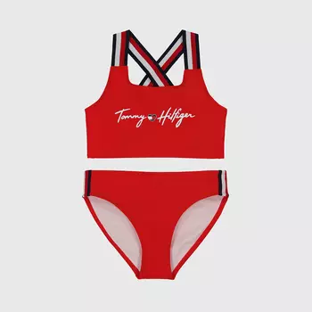Купальник раздельный детский Tommy Hilfiger Big Kids' Logo Strap Signature 2pc, красный