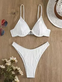 Купальник раздельный Shein Swim Basics текстурированный на косточках, белый
