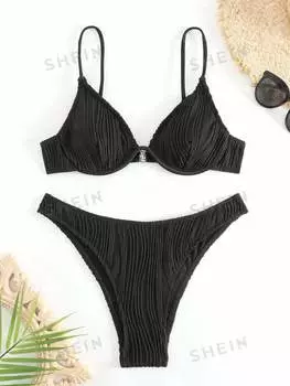 Купальник раздельный Shein Swim Basics текстурированный, черный