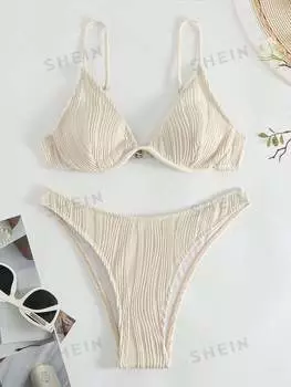 Купальник раздельный Shein Swim Basics текстурированный, бежевый