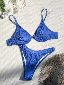 Купальник раздельный Shein Swim Basics на косточках, синий