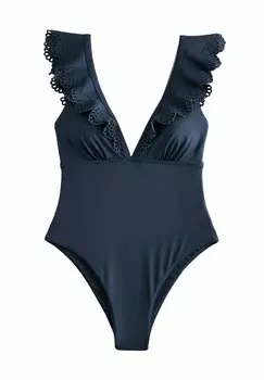 Купальник REGULAR FIT - PLUNGE FRILL LASER CUT TUMMY CONTROL Next, синий