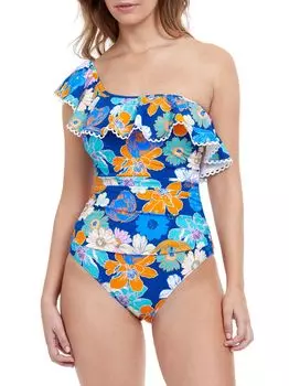 Купальник Rising Sun на одно плечо Gottex Swimwear, синий