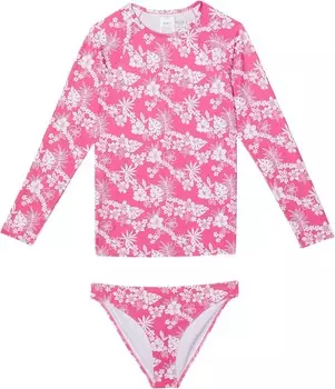 Купальник Roxy Kids Aloha Spirit Long Sleeve Rashguard Set, цвет Shocking Pink Hello Aloha