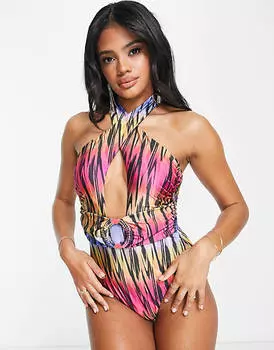 Купальник с абстрактным омбре и вырезом в виде кольца ASOS DESIGN