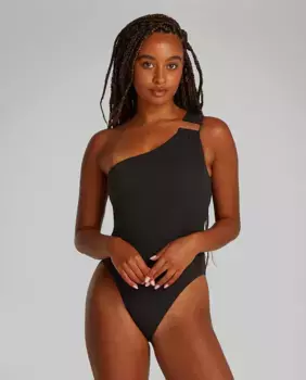 Купальник с асимметричной пряжкой Calvin Klein, черный