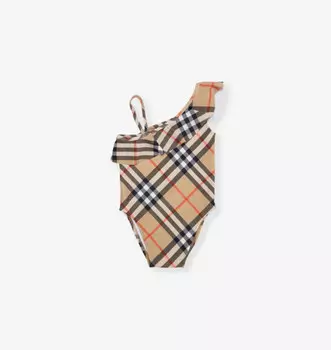 Купальник с асимметричным вырезом и принтом в клетку 12 месяцев-2 года Burberry, желтый