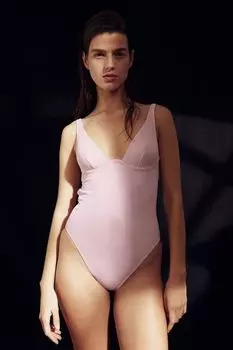 Купальник с чашками на косточках и высоким вырезом по ноге H&M, розовый