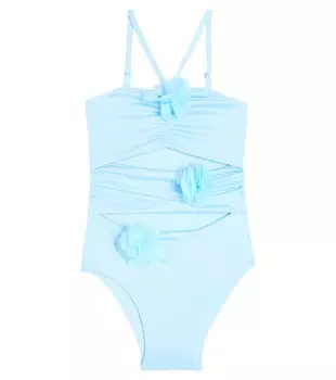 Купальник с цветочной аппликацией Monnalisa, синий