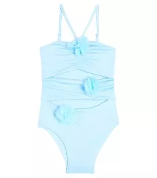 Купальник с цветочной аппликацией Monnalisa, синий