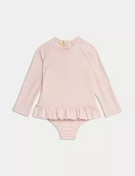 Купальник с длинными рукавами и цветочным принтом в клетку Marks & Spencer, желтый микс