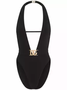 Купальник с глубоким вырезом и поясом DOLCE & GABBANA, черный