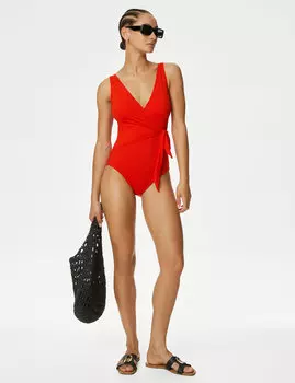 Купальник с глубоким вырезом и запахом для контроля живота Marks & Spencer