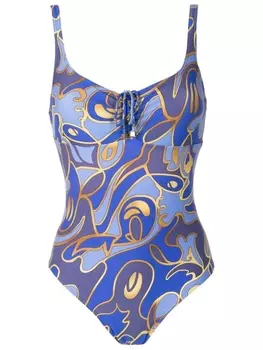 Купальник с графичным принтом и завязками Lygia & Nanny, синий
