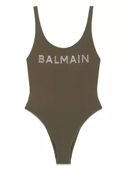 Купальник с логотипом Balmain, зеленый