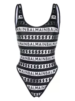 Купальник с логотипом и открытой спиной BALMAIN, черный
