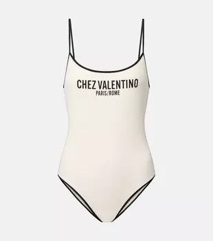 Купальник с логотипом из пике Valentino, Betulla/Nero