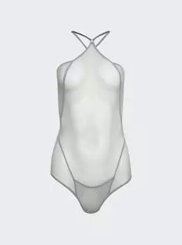 Купальник с лямкой через шею и отделкой в виде окантовки, цвет зеленый шалфей KNWLS