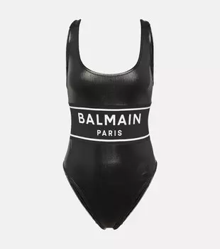 Купальник с металлизированным логотипом BALMAIN, серебряный