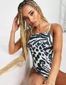 Купальник с монохромным анималистичным принтом ASOS 4505 на спине