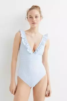 Купальник с мягкими чашечками H&M, голубой/полосатый