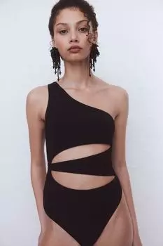 Купальник с мягкими чашками и высокой штаниной H&M, черный