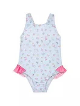 Купальник с оборками и принтом Summer Paz Rodriguez, синий