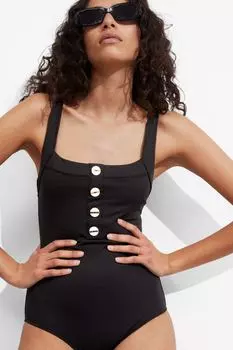 Купальник с планкой на пуговицах & Other Stories, черный