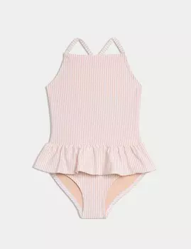 Купальник с полосками и оборками Marks & Spencer, цвет Orange mix