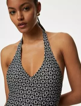 Купальник с принтом и халтернеем Marks & Spencer, черный
