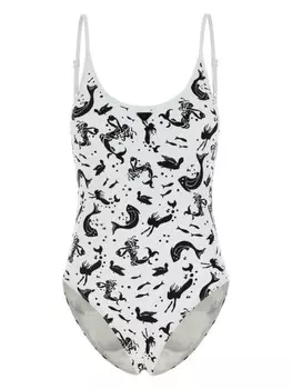 Купальник с принтом Prada, белый